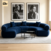 Conjunto de Sofá Seccional Curvo Minimalista Moderno, Sofá Modular Redondo de Tela con Estructura de Madera Sólida para Sala de Estar o Villa