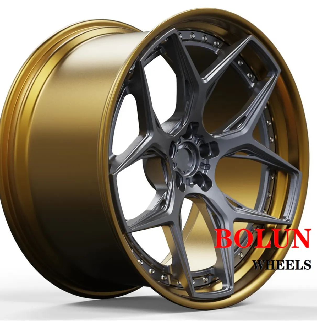 Wheelux superventas 2 piezas personalizadas barril profundo labio bronce color 18 19 20 21 22 pulgadas rueda para Corvette C8 C7 ZR1 Z06 C6 C5 llanta