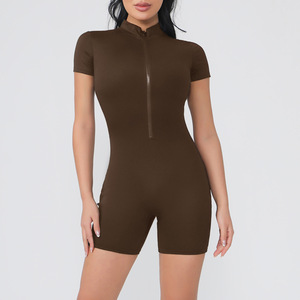 Combinaison de sport moulante une pièce à manches courtes avec fermeture éclair pour la danse et le fitness, combinaison de yoga zippée pour femme 2026 - Product Image 4