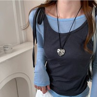Nouveau Collier Long Plissé en Corde Noire en Forme de Cœur Élégant pour Femme, Chaîne de Pull Réglable en Laiton Plaqué Argent, Idéal Cadeau