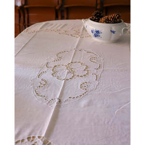 Mantel de Lino Francés Antiguo con Diseño de Calado, Ecológico, Rectangular, para Hoteles, Comedor, Navidad y Fiestas - Product Image 4