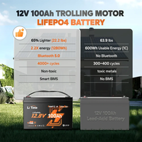 Batterie marine LiFePO4 LiTime 12V 100Ah Groupe 31 à décharge profonde avec Bluetooth 5.0 et BMS 100A pour moteur de pêche à la traîne, camping-car et applications hors réseau