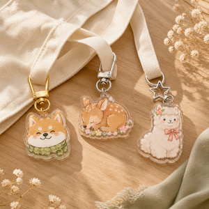 <span class=keywords><strong>Porte</strong></span>-clés personnalisé en acrylique Kawaii, breloque animal de dessin animé (Shiba Inu, Ours, Alpaga, Cerf), pendentif de sac, support de clés, vente en gros OEM - Product Image 2