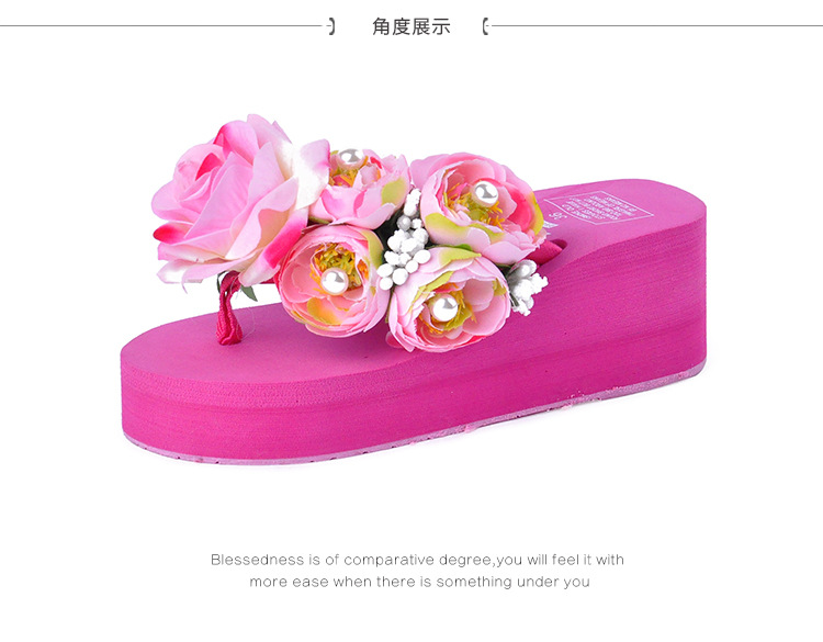 Fashion ladies flower rose upper female shoes anti- slip thick platform casual flip flops sandals for women
