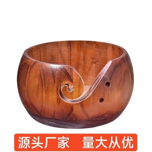 Wooden Yarn Bowl Solid Wood Round Knitting Storage Craft Supply Desktop Use - Product Image 5