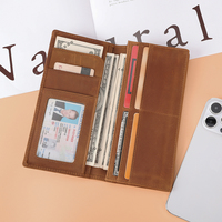 Dompet Kulit Asli Panjang TIDING Logo Kustom Cokelat Vintage RFID Kulit Crazy Horse 2025 Dompet Panjang Pria Terlaris