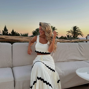 Vestido <span class=keywords><strong>de</strong></span> Verano OEM <span class=keywords><strong>de</strong></span> Moda Blanco para Fiesta, Ligero, al por Mayor, con Decoración <span class=keywords><strong>de</strong></span> Encaje Negro Sexy, para Coser - Product Image 6