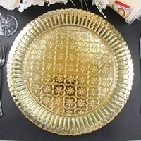 StarLuckINT Vente en gros Assiette de présentation en verre doré gaufré de style européen de 13 pouces, Assiette à fruits, Vaisselle de luxe, Décoration artistique