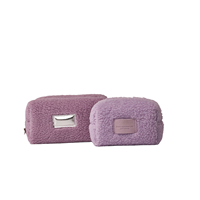 Pochette de maquillage tendance en polyester sherpa violet, écologique, durable, de capacité moyenne, avec poignée douce et moelleuse, motif étoile