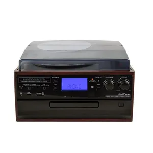 レトロビニール多機能レコードプレーヤーターンテーブルAM/FMラジオCD/カセット付き3速蓄音機
