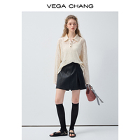 VEGA CHANG Verstellbare Schnalle Süße Coole Matte Asymmetrische Split-Detail Lederrockhose Frühling Coole Vielseitige Rockhose