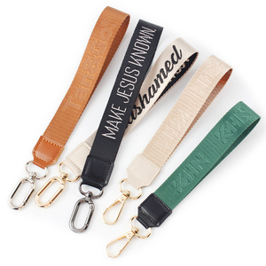 Custom Logo Lanyard Woven Embroidered Short Keychain Motorcycle Wrist Lanyards with Custom Eagle Hook Promotional Carabiners