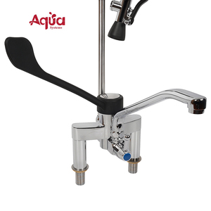 Deck <b>Mounted</b> Elbow Operated Pre-Rinse <b>Spray</b> Tap - Commercial Kitchen Sink Mixer Faucet with Pull-Down Sprayer - Product Image 2