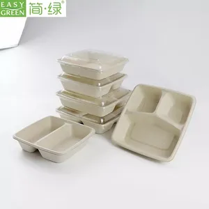 Easy Green disposable Large Capacity Food Packaging One Time Use Compostable Takeaway Bagasse Boxes