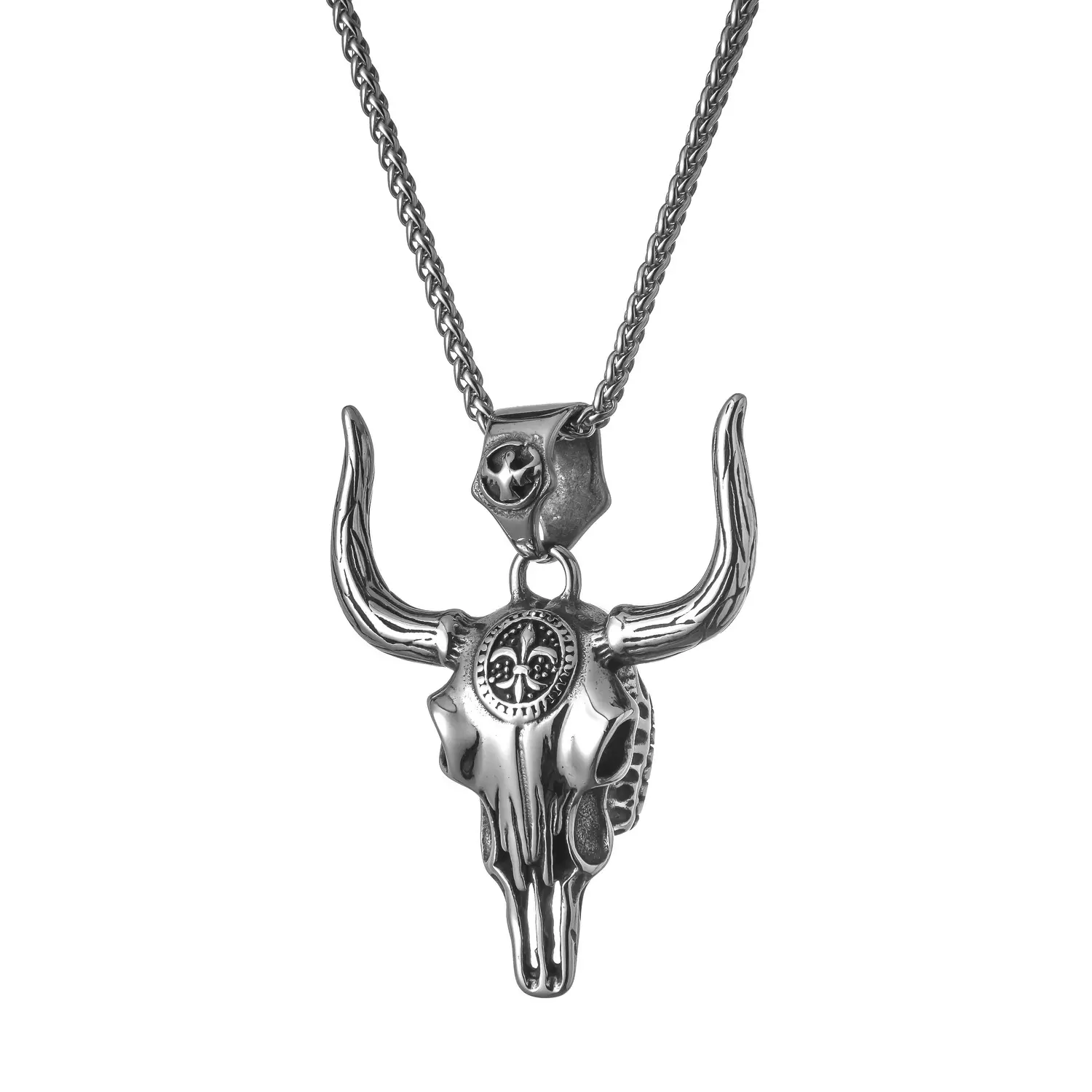 Fashionable personality stainless steel casting necklace men's zodiac retro rock and roll bull head pendant necklace
