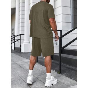 Men's Two Piece Tracksuit Short Sleeve <b>T</b> Shirt <b>Track</b> Shorts Set Casual Breathable Simple Design - Product Image 2