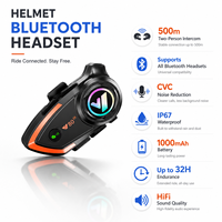 Intercom pour casque de moto 5.0, communication à deux personnes sur 800 m, appairage tiers, suppression du bruit CVC, IPX6, 1000 mAh