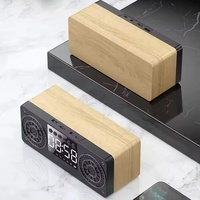 Speaker Portabel kayu BT 5.0, pengeras suara jam Alarm tampilan LED radio FM meja Desktop Sub woofer mendukung TF AUX USB Radio FM