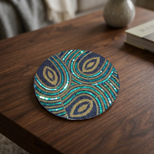 Handmade 14-Inch Glass <b>Beaded</b> Table <b>Coaster</b> Elegant Stylish Green Bead Mat Pad for Home Furnishing Dining Table Decor - Product Image 2