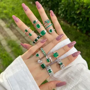 925 Sterling Silver Heart tunangan pernikahan Turquoise cincin hijau kubik Zircon janji keabadian cincin zamrud perhiasan wanita