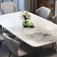 Ensemble de table à manger minimaliste en ardoise, 6 places, plateau en pierre frittée, pieds en métal, écologique, durable, appartement, maison, hôtel, restaurant