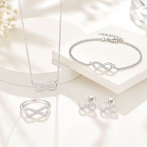 Eternal Love <b>Infinity</b> Jewelry Set Rhodium Plated Necklace <b>Bracelet</b> Ring Earrings <b>Infinity</b> 925 Sterling Silver Jewelry Set - Product Image 3