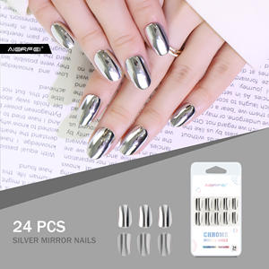 AIERFEI fabricante personalizado moda corto ovalado plata cromo prensa en las <span class=keywords><strong>uñas</strong></span> Venta caliente cubierta completa <span class=keywords><strong>uñas</strong></span> postizas <span class=keywords><strong>Uñas</strong></span> acrílicas - Product Image 1