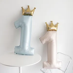 40英寸蓝色粉色王子公主皇冠号铝箔气球婴儿淋浴装饰品儿童1岁生日派对气球