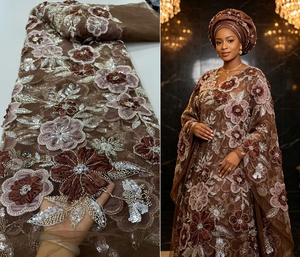 Nigeriano <span class=keywords><strong>abito</strong></span> da festa in pizzo francese con perline con <span class=keywords><strong>paillettes</strong></span> ecologiche con motivo animale decorato ordine minimo 5 yarde per matrimoni - Product Image 1