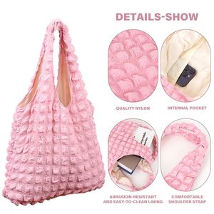 Bolso Tote Rosa con Textura de Burbujas, Plegable y Ligero para Mujer, para la Playa, Compras Diarias - Product Image 3