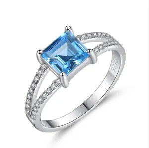 Drop Shipping Wholesale Women 925 Silver Jewelry Blue Zircon Solid Silver 925 Sterling Silver Ring