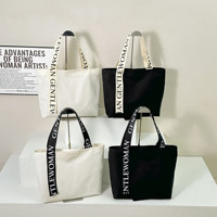 Sac fourre-tout en toile de grande capacité, motif dessin animé, couleur ivoire beige noir, avec logo personnalisé et poignée en sangle