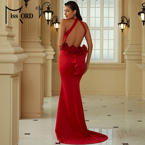 Corpetto con cavezza aperta dietro trenino lungo lungo lungo lungo lungo abito da ballo Sexy elegante abito da sera - Product Image 2