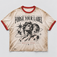 Kaos Pria Custom Logo Vintage Acid Wash Distressed Graphic Oversized Boxy Ringer Tee Hem Ripped Streetwear Grosir