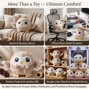 Peluche <span class=keywords><strong>Hibou</strong></span> Rond en Coton Lavé, Coussin Doux pour Enfants, Personnalisable OEM ODM, Vente en Gros - Product Image 2