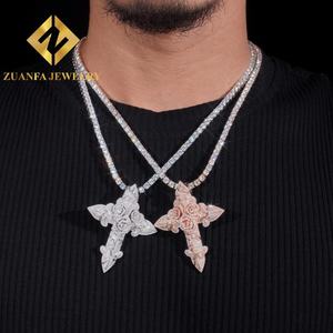 Magnifique pendentif croix en argent 925 avec moissanite, bijoux hip-hop, pendentif fin glacé, unisexe - Product Image 5