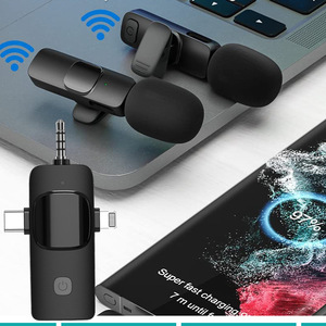 Fábrica 3-en-1 Micrófono dual Lavalier Micrófono inalámbrico Receptor dinámico portátil Micrófono con clip iPhone Cámara portátil Escritorio de mano - Product Image 2