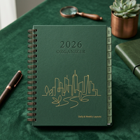Carnet à spirales A5 personnalisé avec couverture rigide verte, planificateur d'objectifs, journal quotidien, organisateur pour le travail professionnel et la planification personnelle