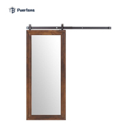 Porte de grange coulissante d'hôtel en bois à incrustation de miroir biseauté, miroir amovible
