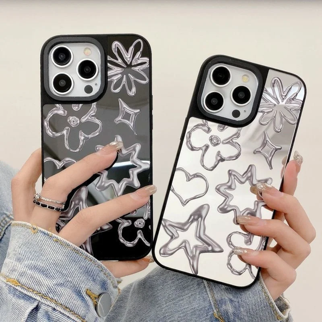 Luxury Graffiti Makeup Mirror Phone Case for IPhone11 12 13 14 15 16Pro Max 15 16Plus 15Pro 16Pro Hard Case Phone Cover