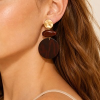 Boucles d'oreilles tendance en acrylique avec disque en bois épissé et électroplaqué pour femme, style vintage exagéré, rétro et élégant