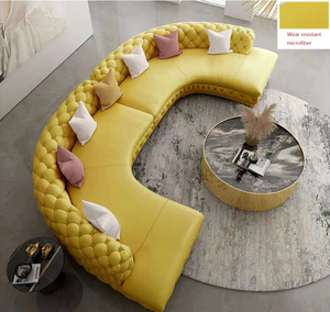 Sofá de tela de lujo con luz nórdica, Villa, sala de estar familiar, moderno sofá curvo azul con hebilla de <span class=keywords><strong>esquina</strong></span> de tela <span class=keywords><strong>en</strong></span> forma de L - Product Image 6