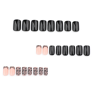 <span class=keywords><strong>Uñas</strong></span> Acrílicas <span class=keywords><strong>de</strong></span> Lujo al por Mayor, Estilo Francés, Estampado <span class=keywords><strong>de</strong></span> Leopardo Negro, <span class=keywords><strong>Cortas</strong></span>, 24 Piezas, Hechas a Máquina, Semi-Manuales - Product Image 2