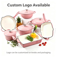 Ensemble de 11 pièces de batterie de cuisine antiadhésive (7 casseroles), homologué FDA LFGB, avec logo couleur personnalisé, pour usage avec batterie de cuisine, en fonte émaillée