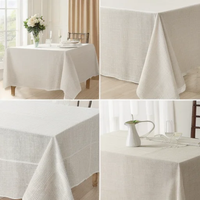 Nappe de banquet en faux lin, tissée en polyester, résistante aux plis, pour hôtel et événements, couleur crème, ronde, avec dentelle