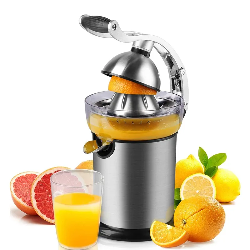 130W Electric Citrus Juicer Orange Lemon Lime Grapefruit Juicer Stainless Steel Body & Filter & Press Cone Orange Extractor