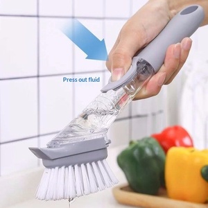 <strong>New</strong> Multi-function Plastic Automatic <strong>Liquid</strong> Adding Pot <strong>Dishwashing</strong> Sponge Brush with Handle for Kitchen Cleaning - Product Image 1