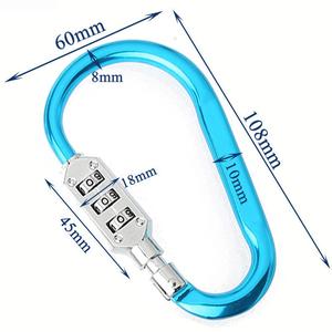 Mousqueton en forme de D avec cadenas à combinaison à 3 chiffres réinitialisable sans clé pour sac, sac à dos, casque, panier de vélo, antivol - Product Image 2