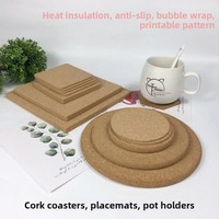 Sous-verres et supports de casseroles en liège de couleur unie, carrés et ronds, isolants thermiques, antidérapants, avec bords arrondis