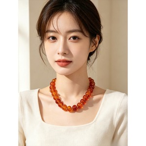 Collar <span class=keywords><strong>de</strong></span> Gargantilla Vintage para Mujer con Cuentas, Resina Ámbar, <span class=keywords><strong>Acero</strong></span> Inoxidable y <span class=keywords><strong>Cadena</strong></span> <span class=keywords><strong>de</strong></span> Eslabones <span class=keywords><strong>Bañada</strong></span> <span class=keywords><strong>en</strong></span> <span class=keywords><strong>Oro</strong></span> <span class=keywords><strong>de</strong></span> 18K, Ideal para Regalos <span class=keywords><strong>de</strong></span> Fiesta - Product Image 5